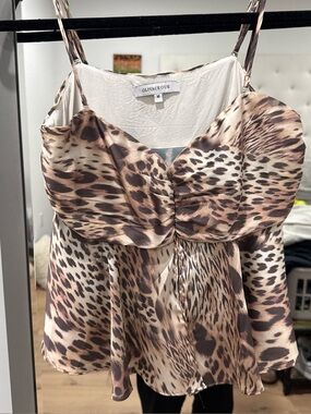 Olivaceous Leopard-Print Satin Cami Top - Beige & Brown